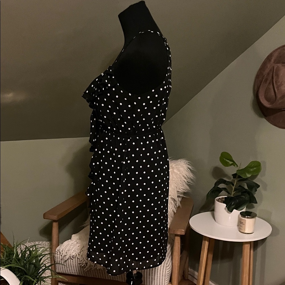 Women’s Black Polka Dot Ruffle Mini Dress - Picture 3 of 4